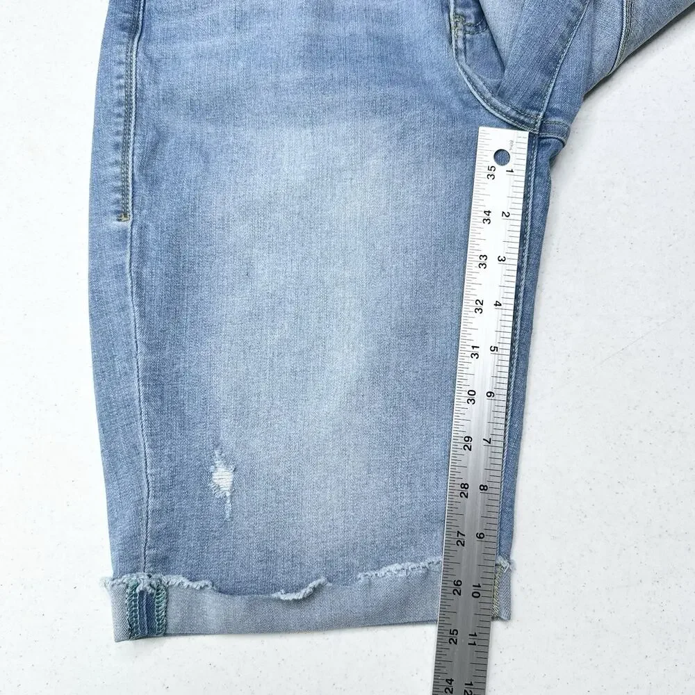 Lularoe Shorts 30 US 10 12 Skinny Bermuda Cuffed Blue Denim Tummy Panel Distress